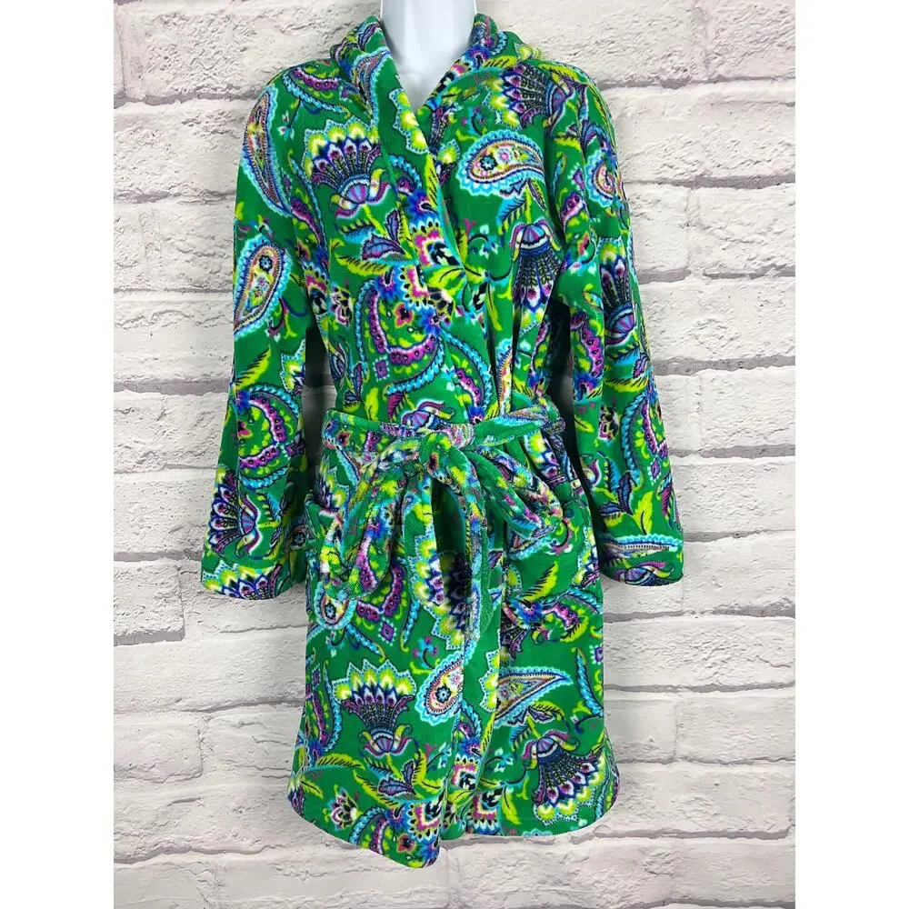 Vera Bradley Womens S/M Boho Maximalist Y2K Plush Loungewear Hooded Tie Robe